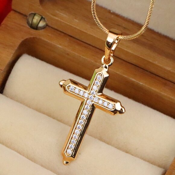 "Rose Gold Cross Pendant with Sparkling Stones – Elegant Design, XPPT1745 - Picture 1 of 13